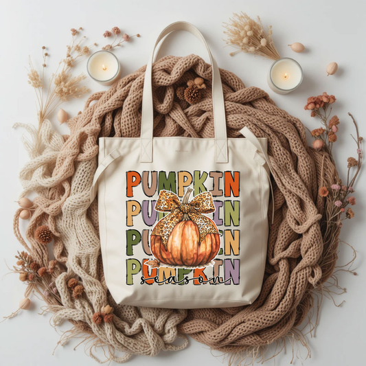 Pumpkin Season Tote Bag – Fall Leopard Bow Pumpkin Tote