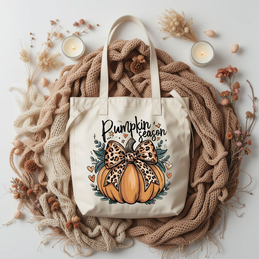 Autumn Pumpkin Bow Tote Bag - Pumpkin Season Tote Bag
