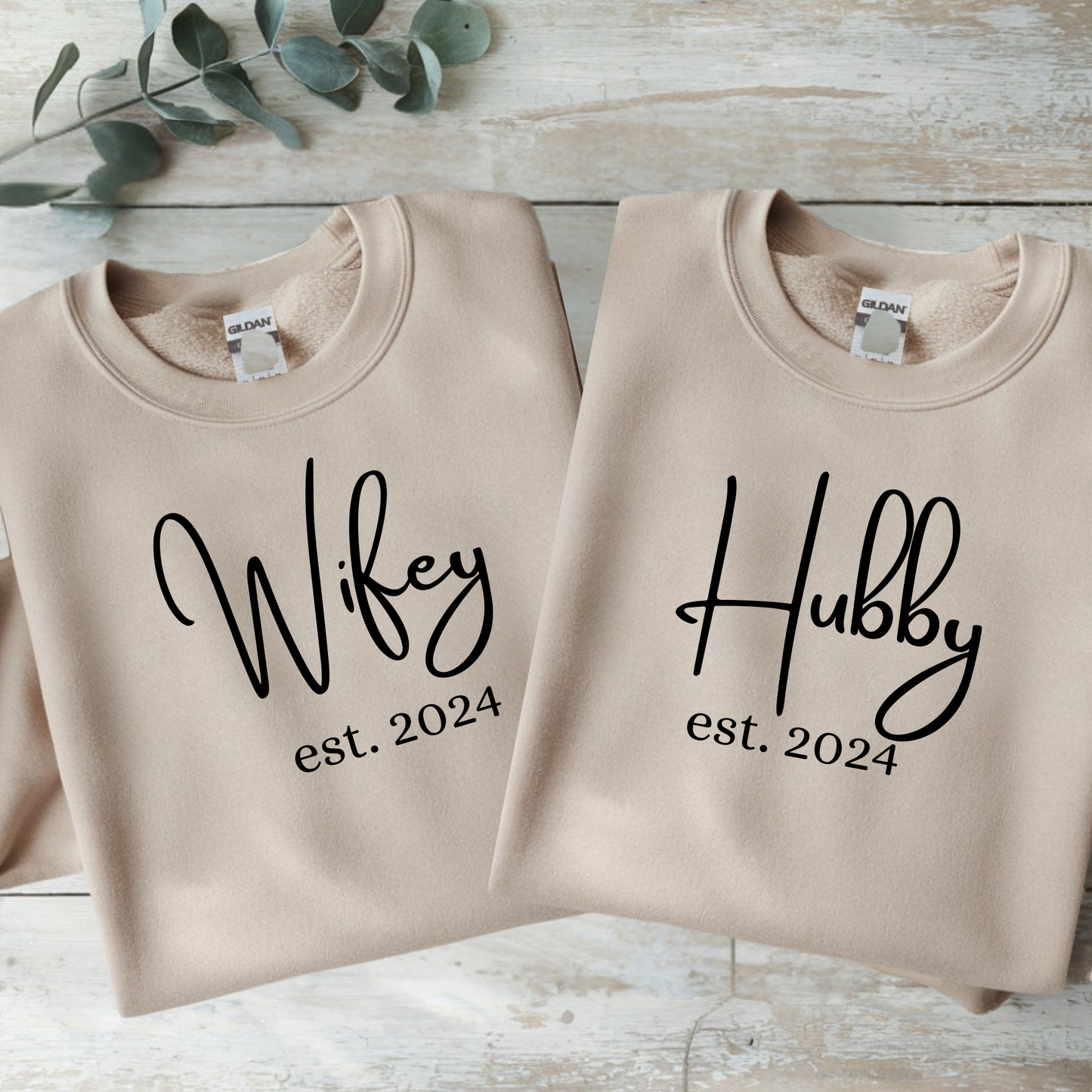 Wifey & Hubby Sweatshirts – Sold Separately | Personalized with Established Date
